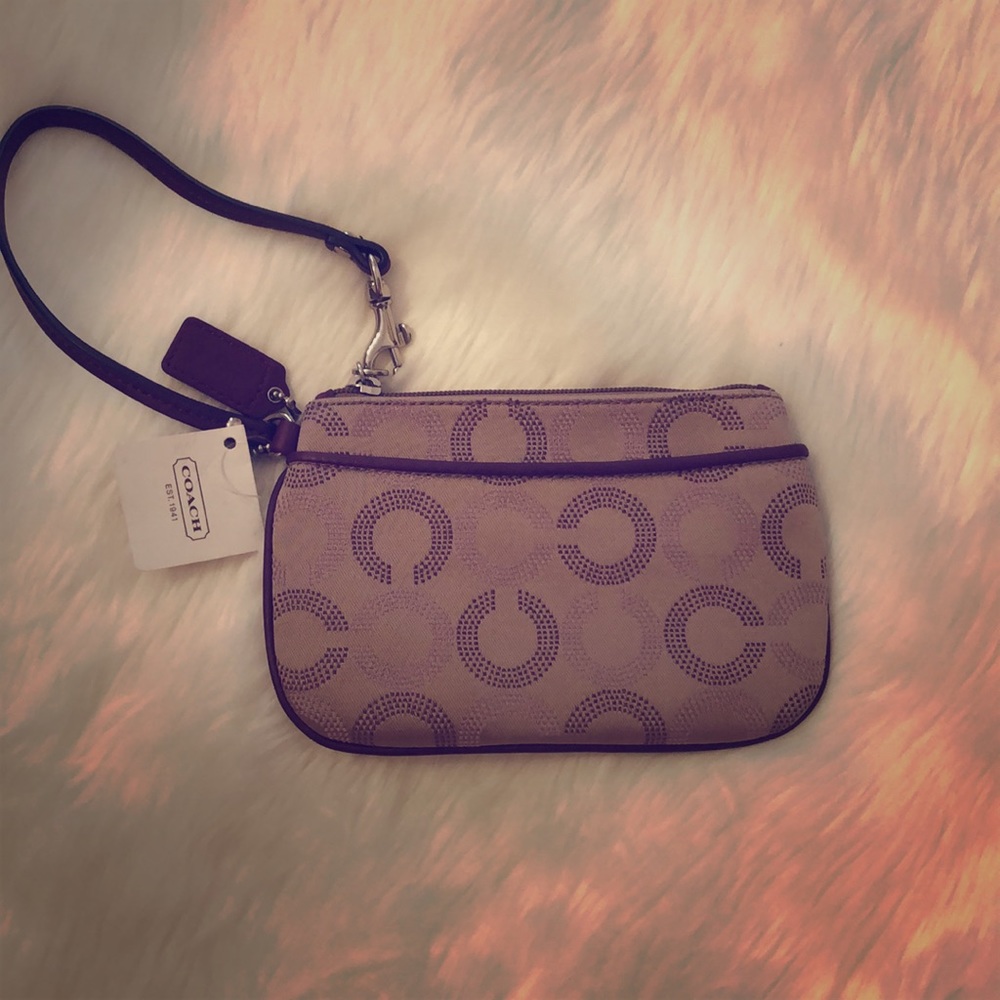 Khaki/berry coach wristlet